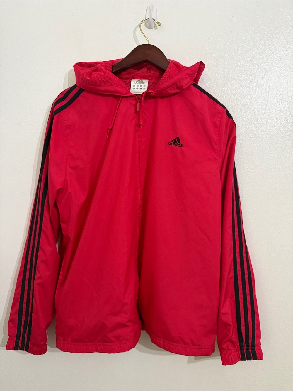 Vintage Adidas Red Full Zip Hooded Windbreaker Jacket Mens Large Y2K